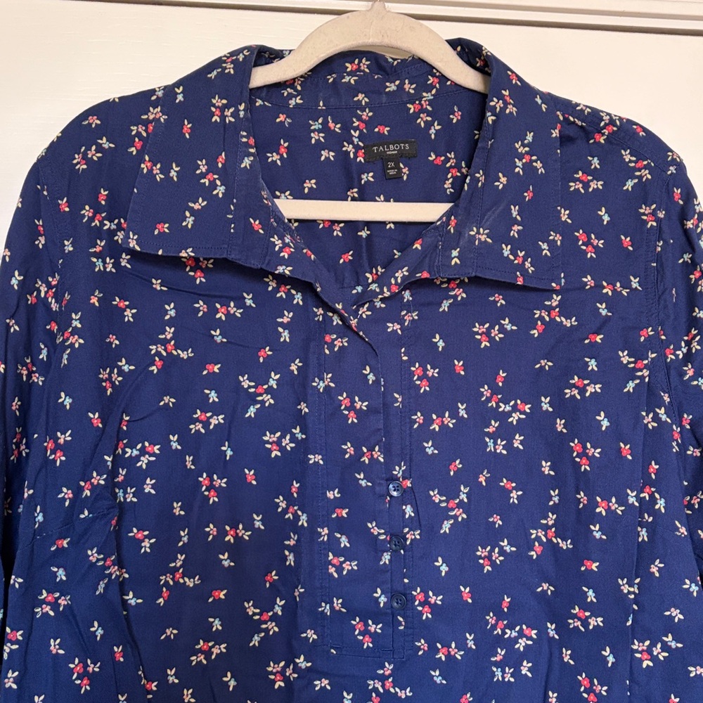 Talbots Navy Floral Button Shirt blouse tunic sz 2X